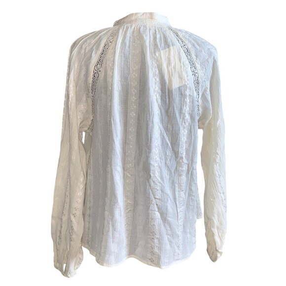 Universal Thread Womens Off-White Long Sleeve Button-Up Blouse w/ Lace Inserts - Picture 6 of 15
